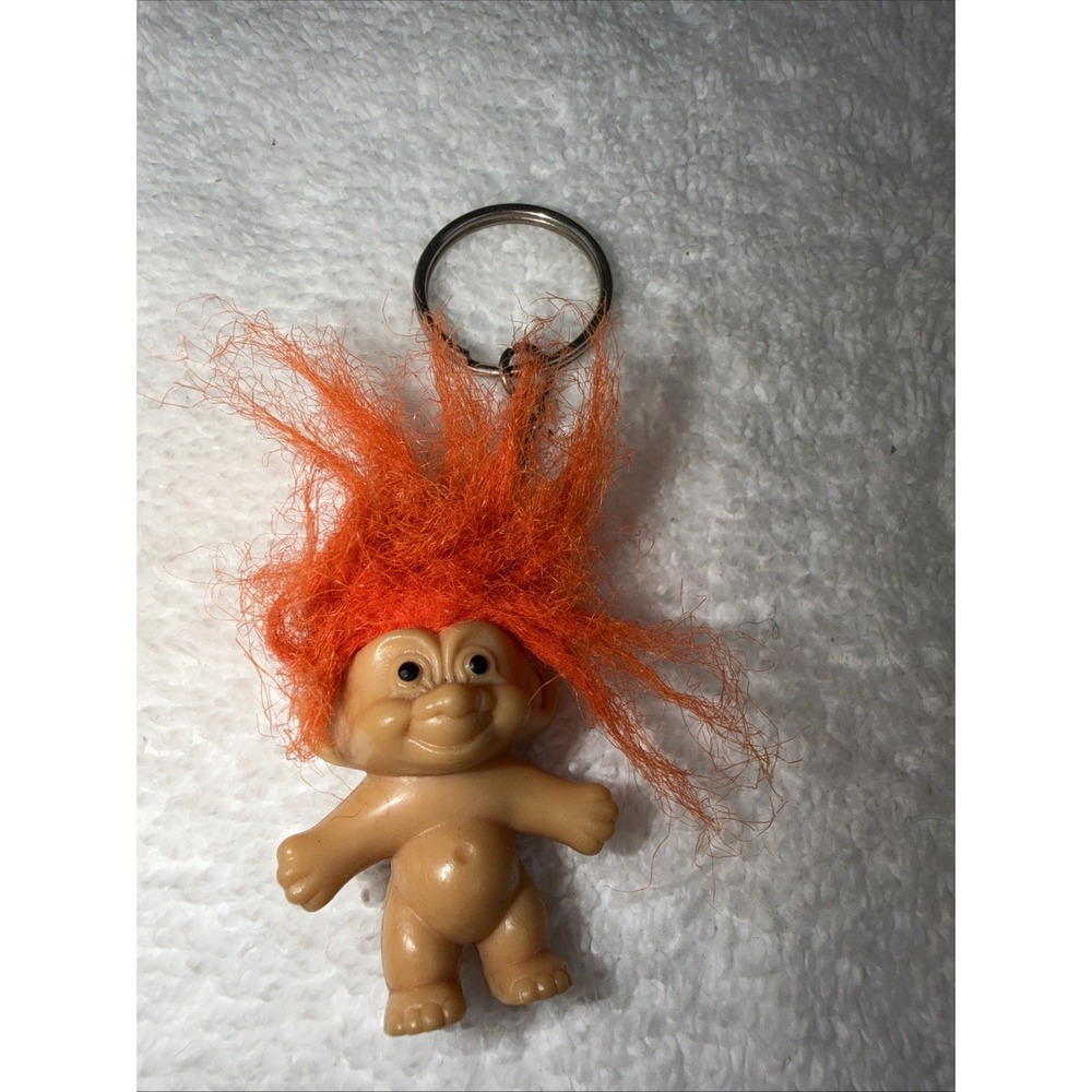 Vintage 90's Russ Troll Doll Keychain Orange Hair 1.5" Key Ring Cool Piece!